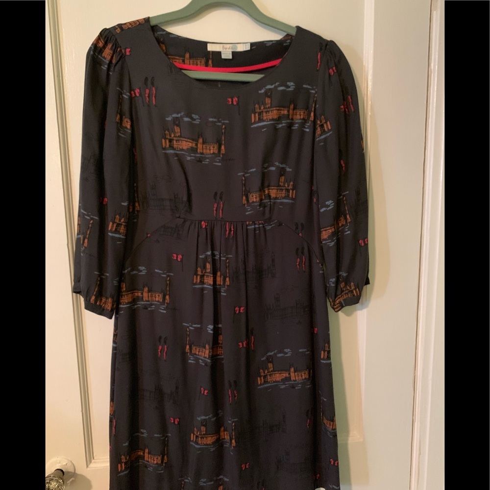 Boden boatneck tunic dress puff 3/4 sleeve French